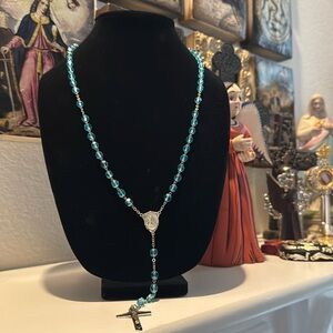 Vintage Sterling Silver &‎ Blue Crystal Rosary